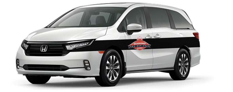 Airdrie Diamond Cabs Honda Odyssey van in white with red diamond livery